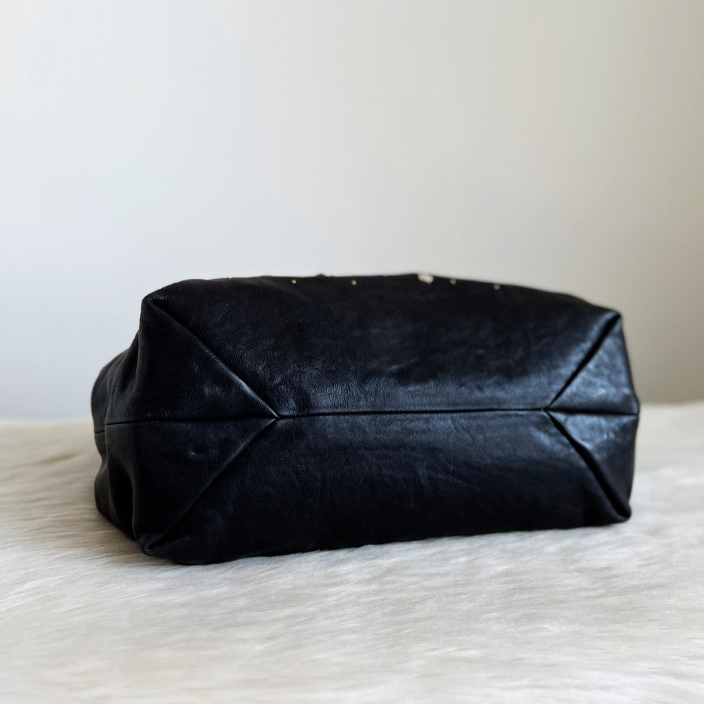 Jimmy Choo Signature Black Leather Solar Studded Shoulder Bag Excellent
