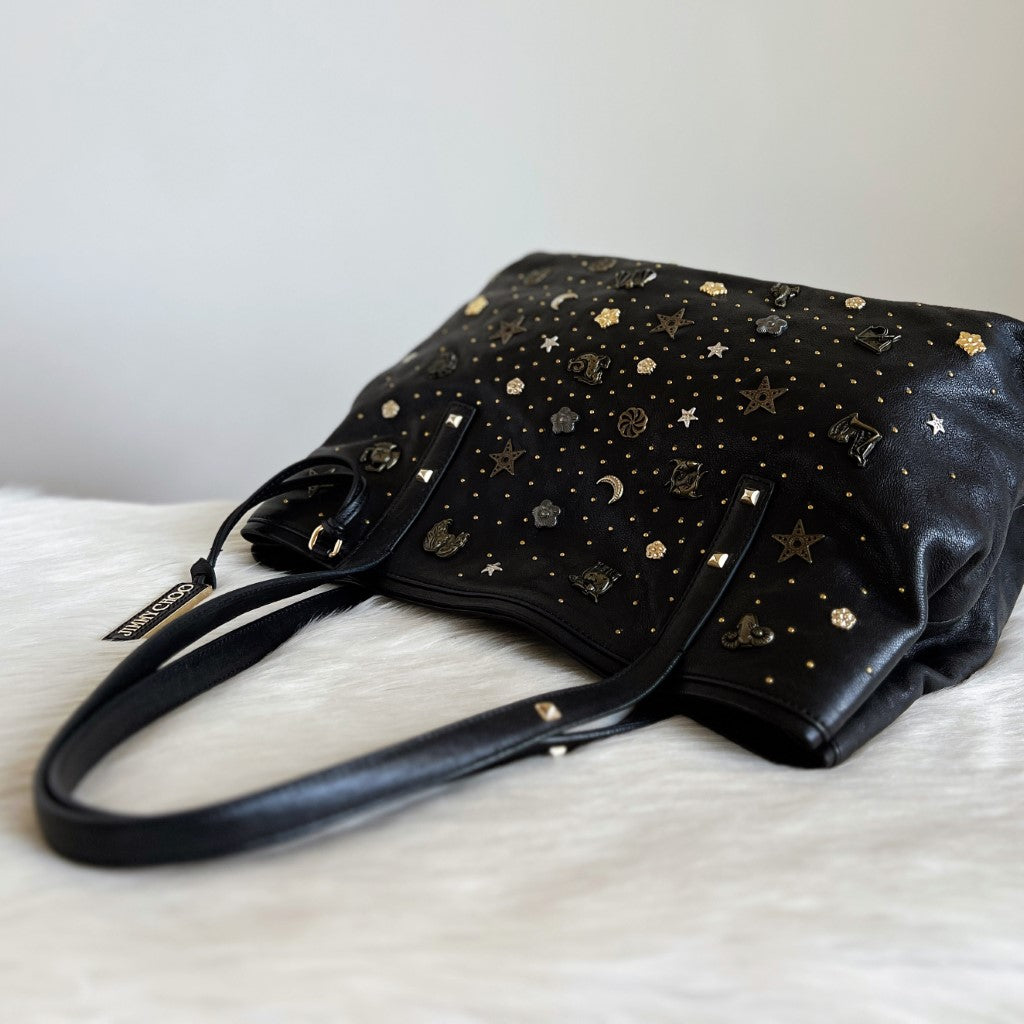 Jimmy Choo Signature Black Leather Solar Studded Shoulder Bag Excellent