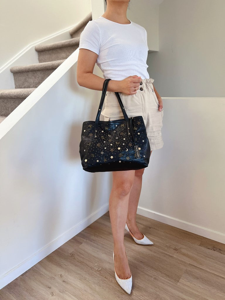 Jimmy Choo Signature Black Leather Solar Studded Shoulder Bag Excellent