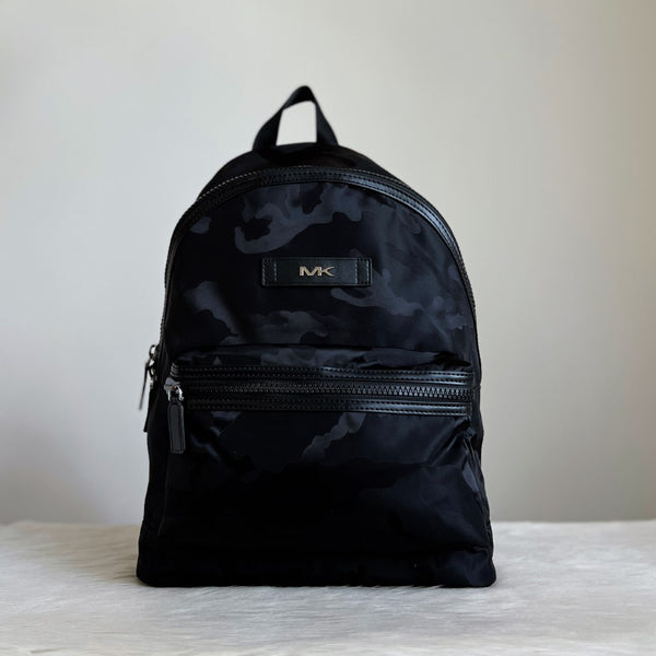 Michael Kors Black Leather Trim Front Pocket Backpack Like New