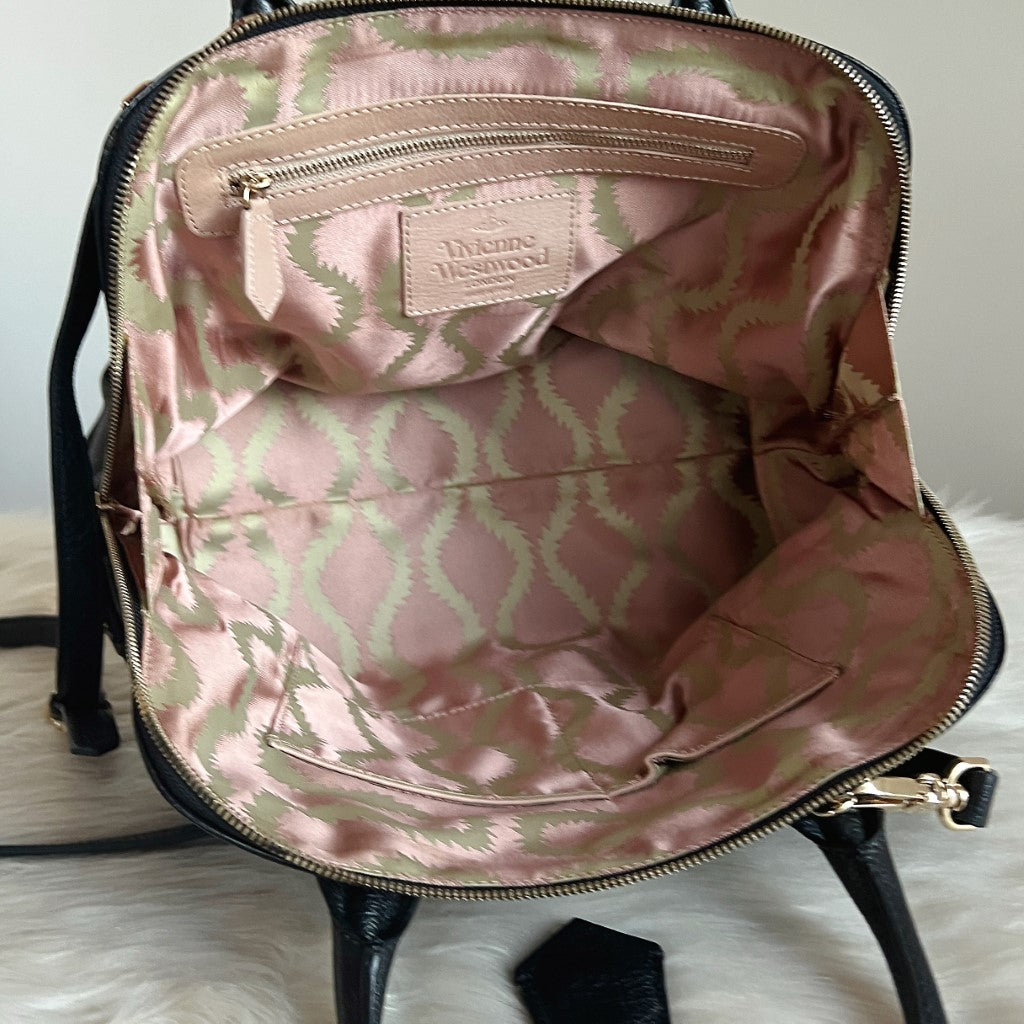 Vivienne Westwood Black Leather Career 2 Way Shoulder Bag Excellent