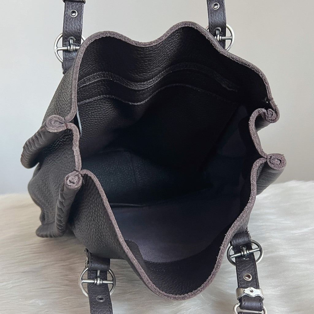 Bottega Veneta Dark Chocolate Leather Woven Edge Book Tote Shoulder Bag