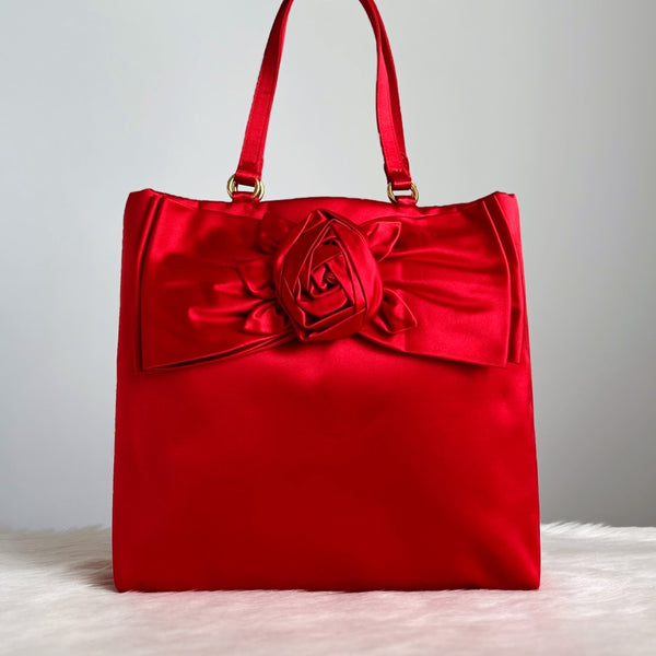 Valentino Red Bow Detail Satin Shoulder Bag Excellent