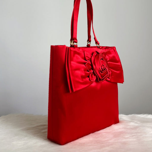 Valentino Red Bow Detail Satin Shoulder Bag Excellent