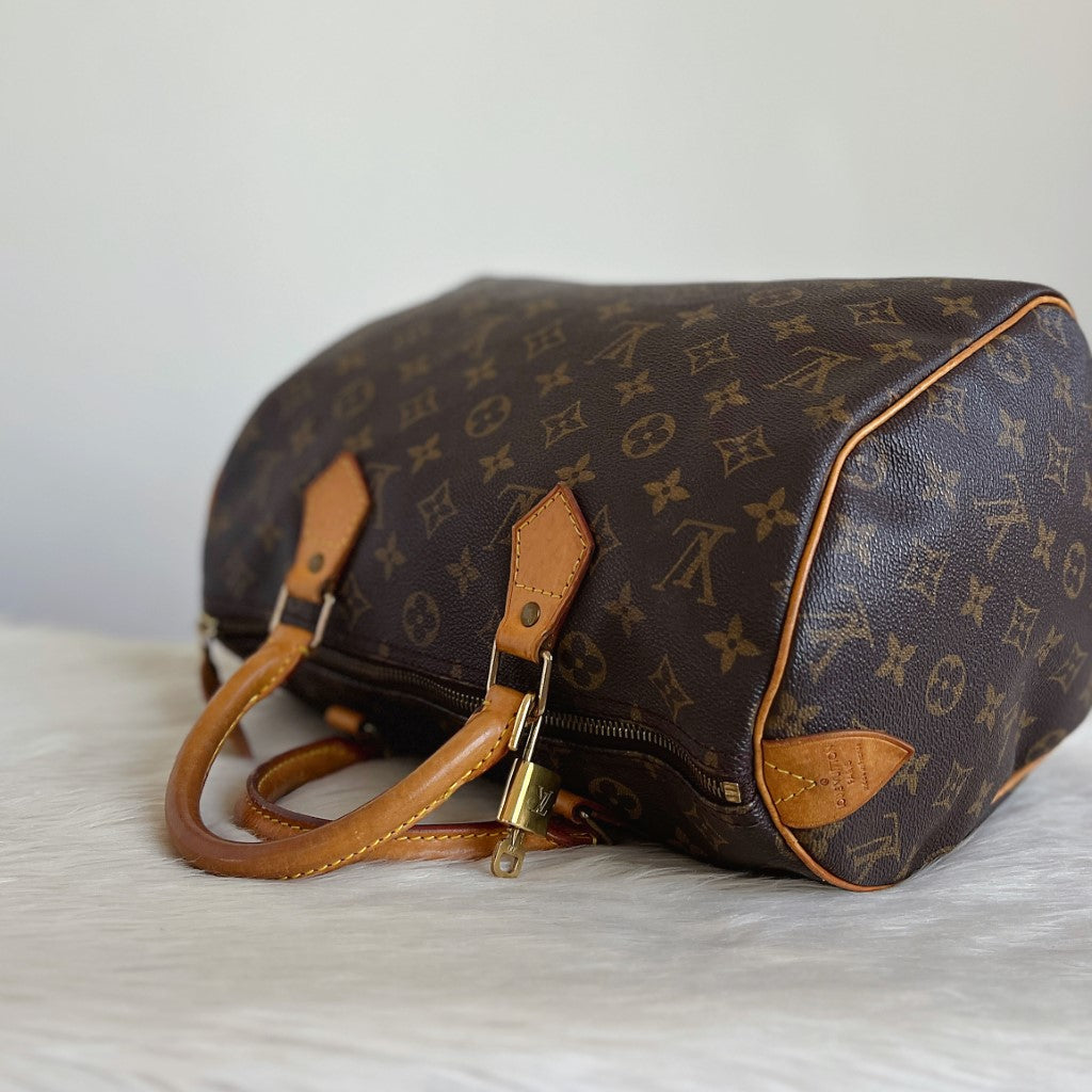 Louis Vuitton Signature Monogram Large Speedy 30 Bag + Lock & Keys