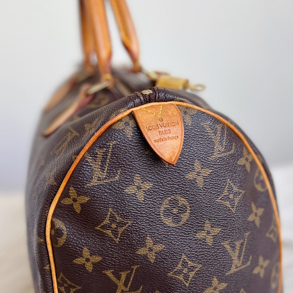 Louis Vuitton Signature Monogram Large Speedy 30 Bag + Lock & Keys