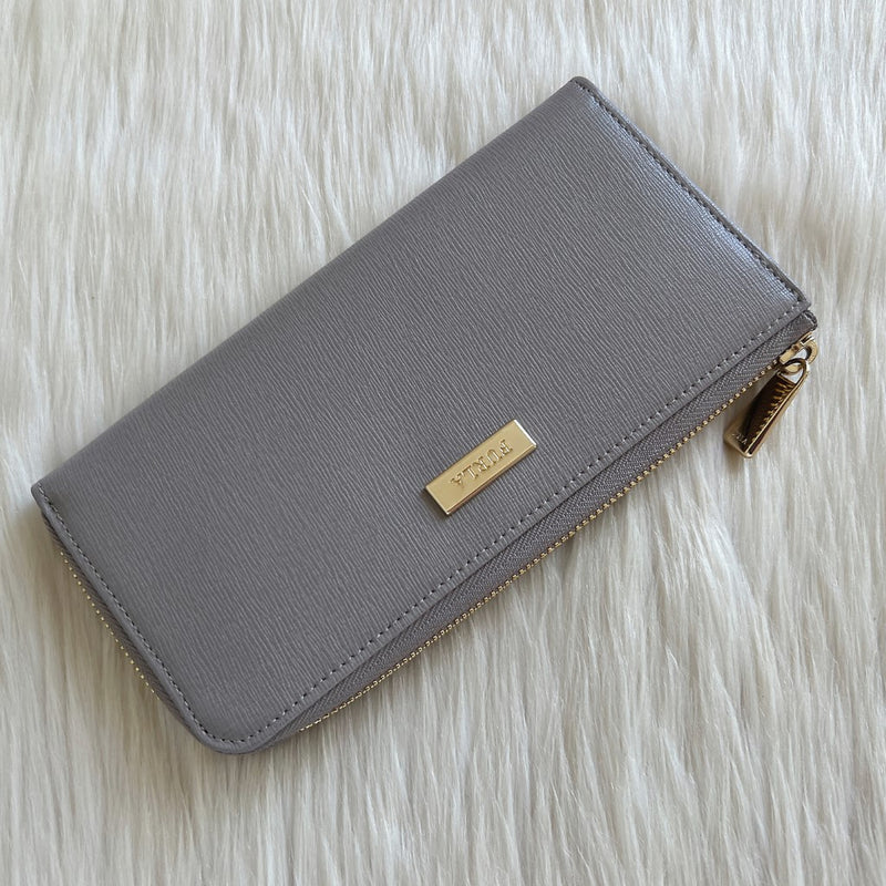 Furla Grey Leather Zip Compartment Long Wallet Excellent
