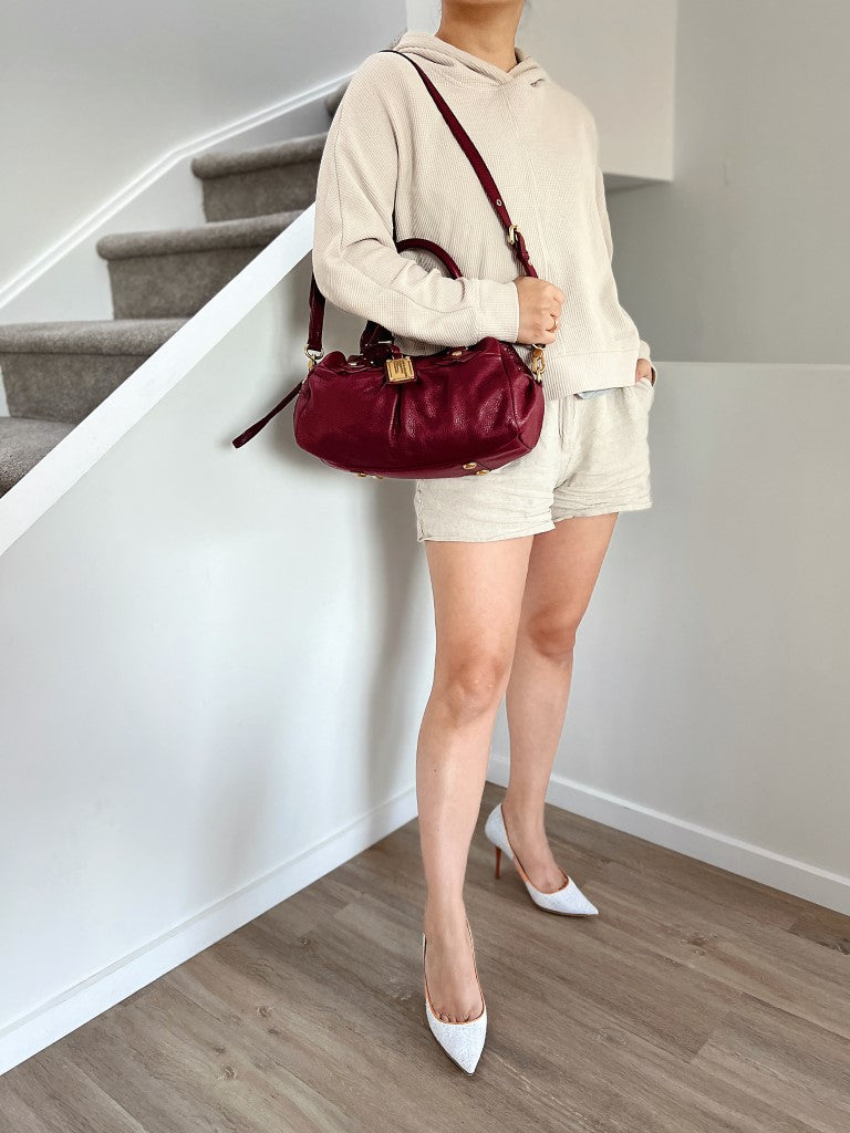 Marc Jacobs Maroon Leather Classic Q 2 Way Shoulder Bag