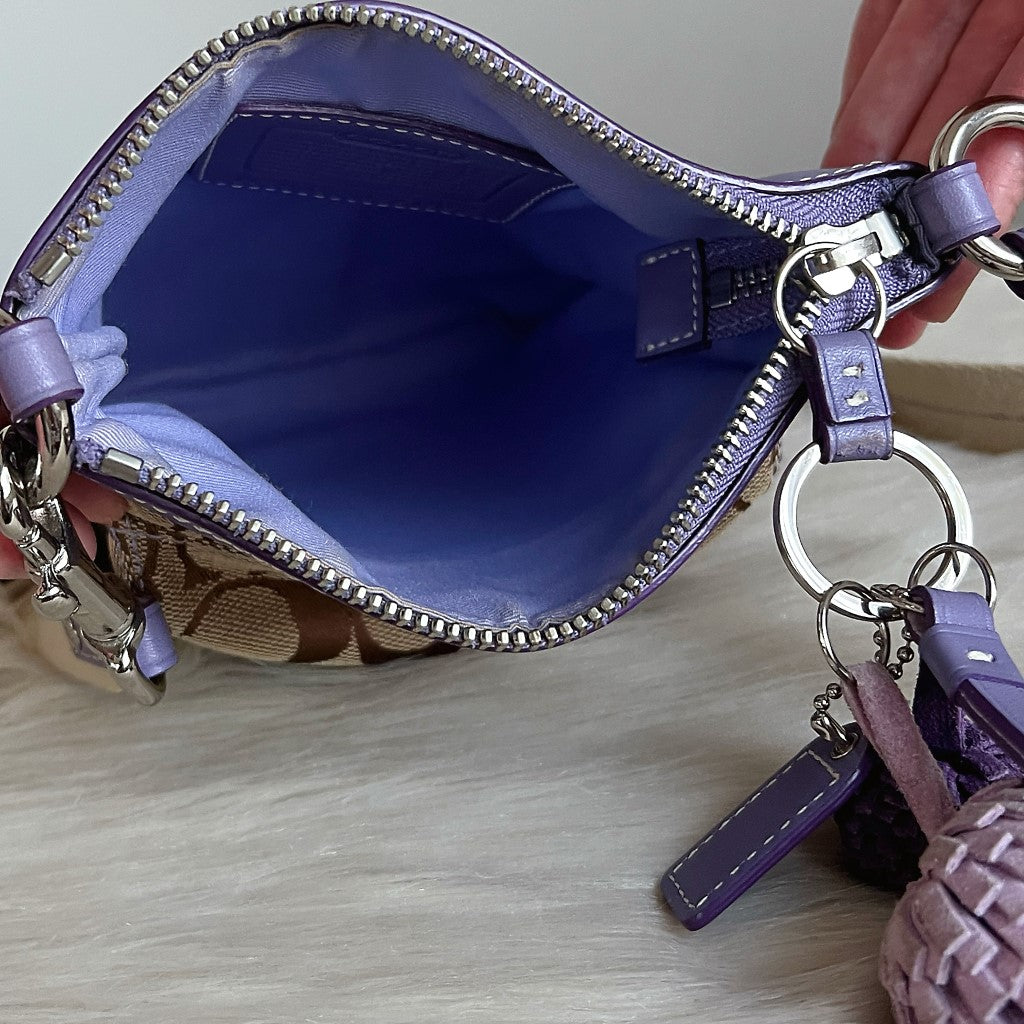 Coach Purple Leather Trim Monogram Charm Detail Crossbody Shoulder Bag
