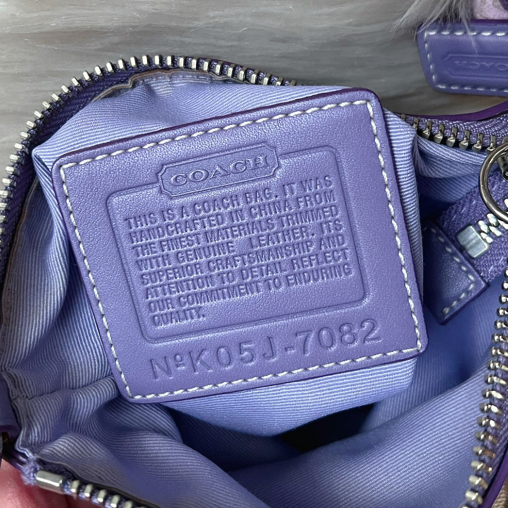 Coach Purple Leather Trim Monogram Charm Detail Crossbody Shoulder Bag