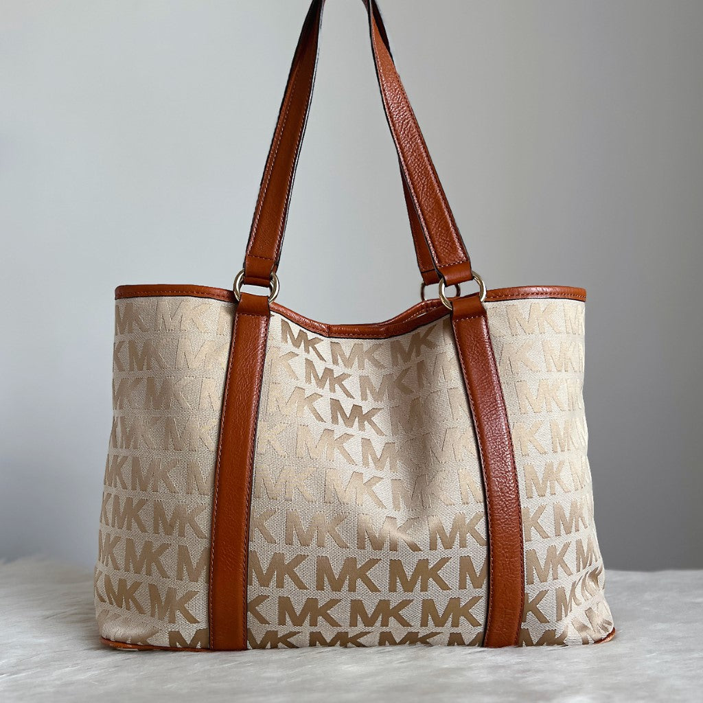 Michael Kors Caramel Leather MK Monogram Shoulder Bag