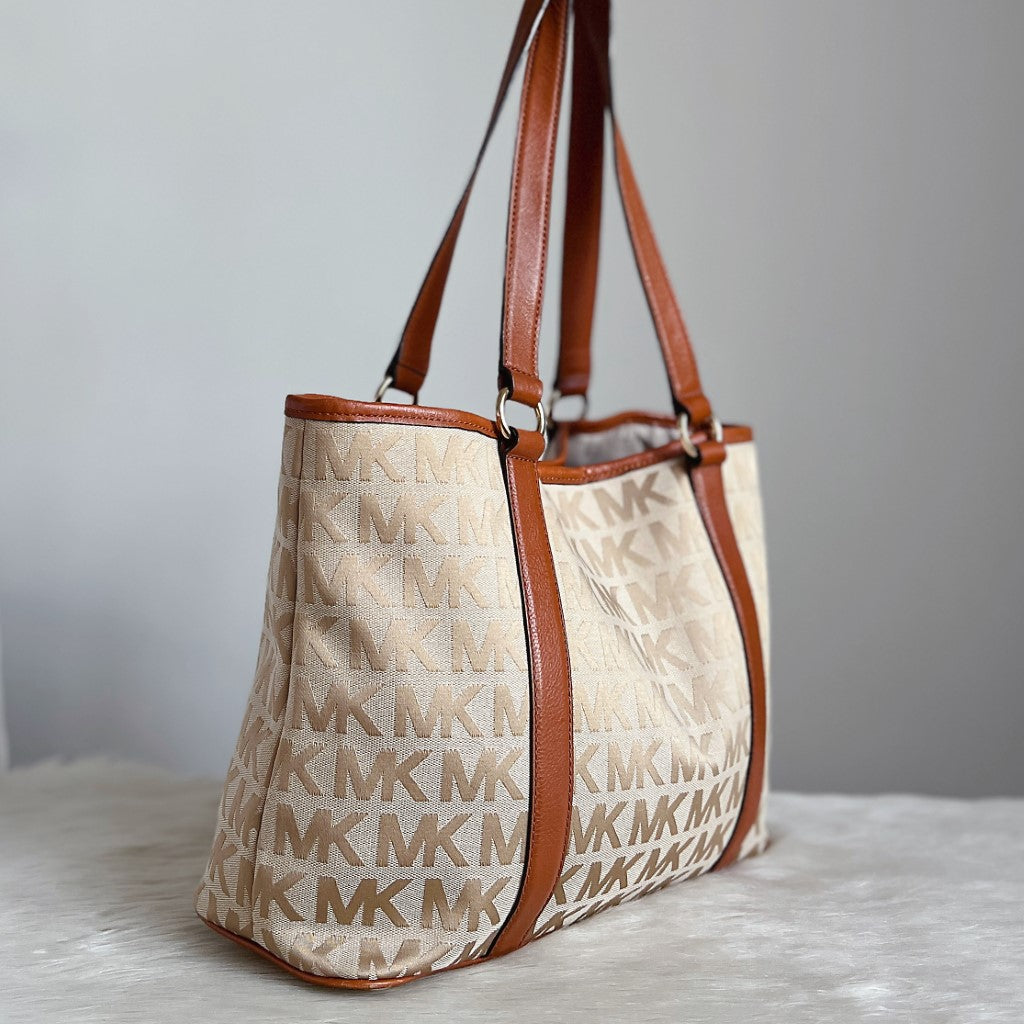 Michael Kors Caramel Leather MK Monogram Shoulder Bag