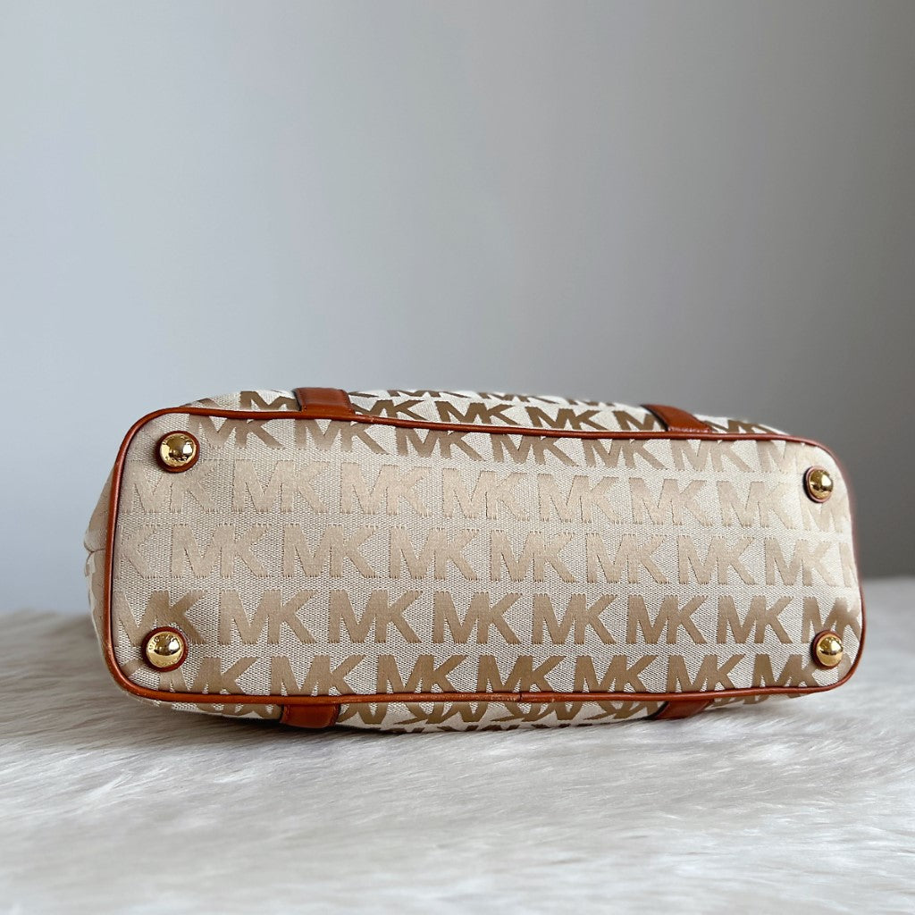 Michael Kors Caramel Leather MK Monogram Shoulder Bag
