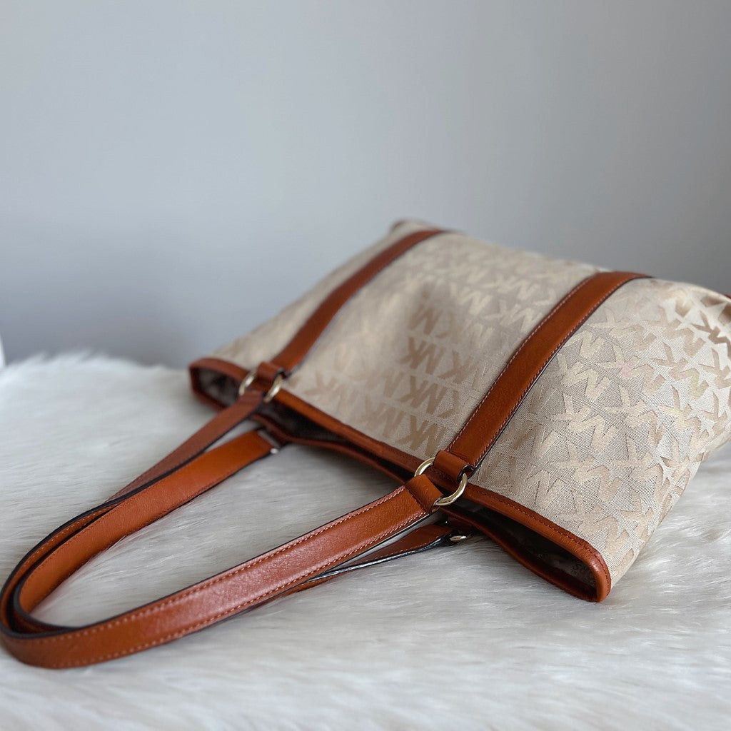 Michael Kors Caramel Leather MK Monogram Shoulder Bag