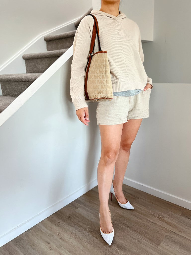 Michael Kors Caramel Leather MK Monogram Shoulder Bag