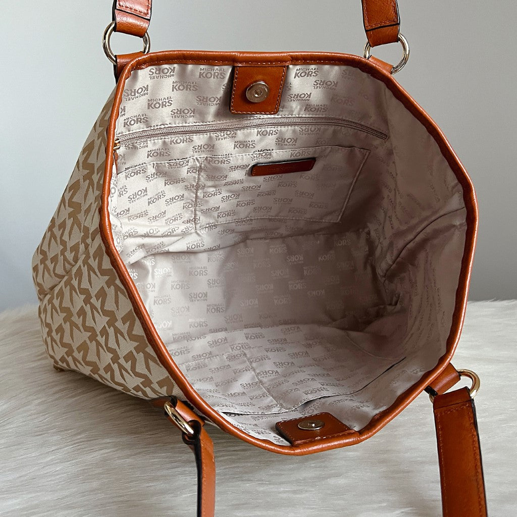 Michael Kors Caramel Leather MK Monogram Shoulder Bag