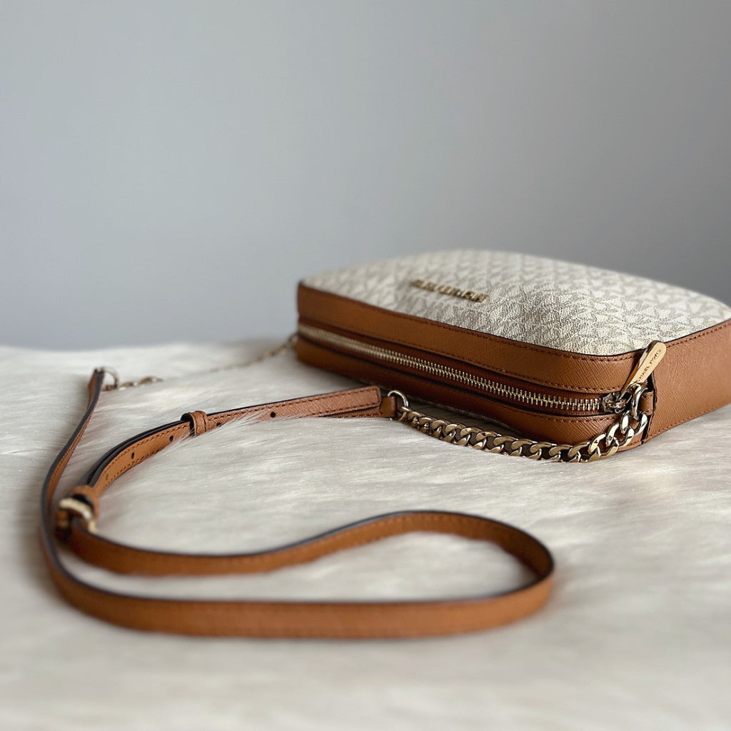 Michael Kors Monogram Gold Chain Detail Crossbody Shoulder Bag