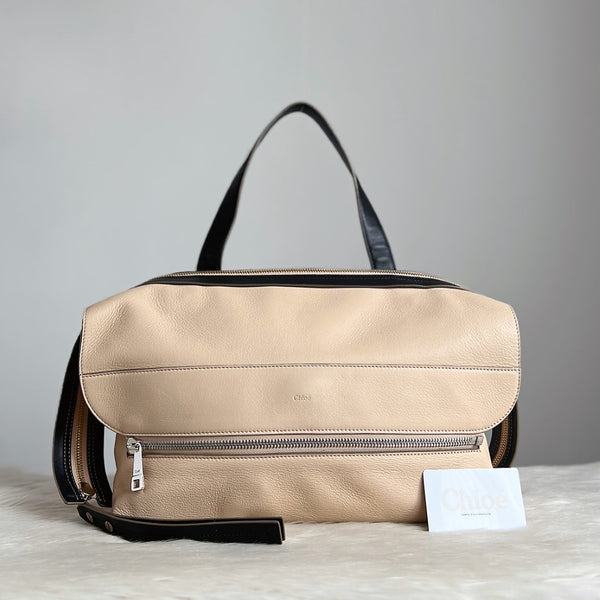 Chloe Two Tone Leather Zip Detail Large Shoulder Bag