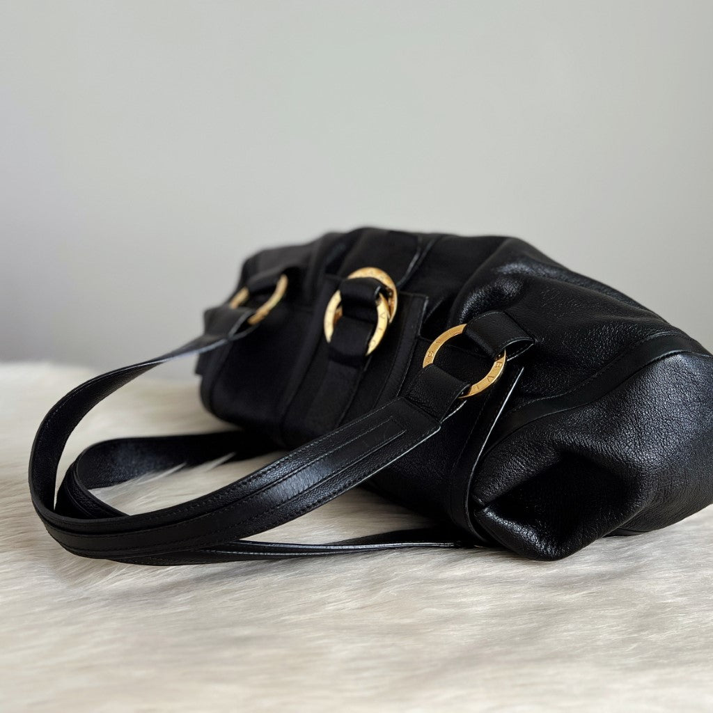 Bvlgari Black Leather Front Ring Detail Shoulder Bag Excellent