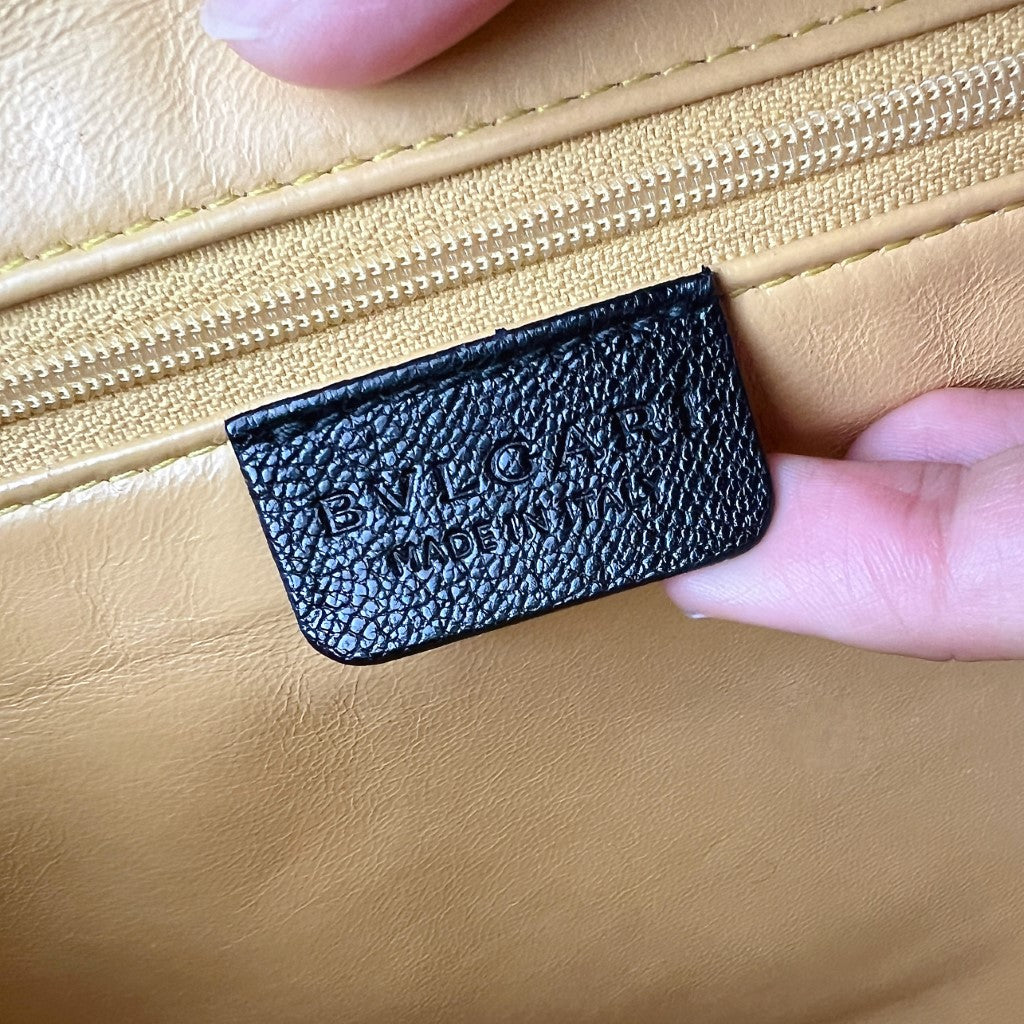 Bvlgari Black Leather Front Ring Detail Shoulder Bag Excellent