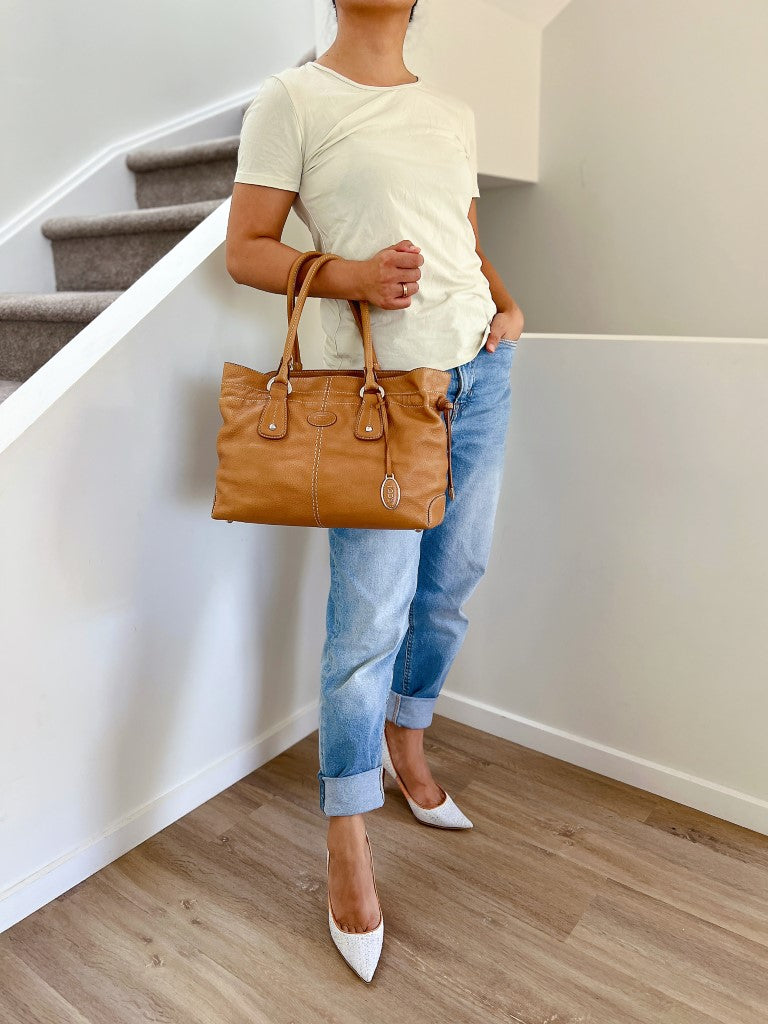 Tod's Caramel Leather Iconic Princess Diana D Tote Bag Excellent
