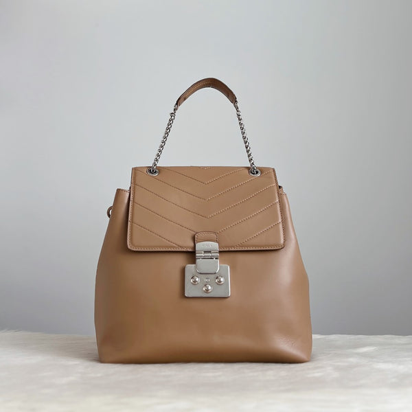 Furla Caramel Leather Front Buckle Backpack Like New