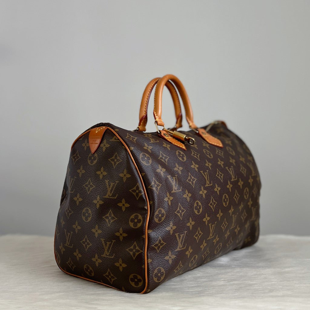 Louis Vuitton Signature Monogram Speedy 35 Bag + Lock & Keys