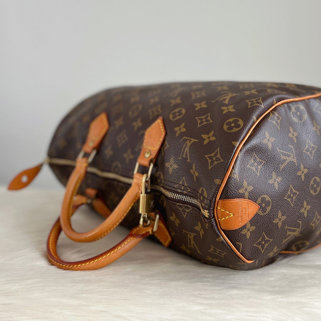 Louis Vuitton Signature Monogram Speedy 35 Bag + Lock & Keys