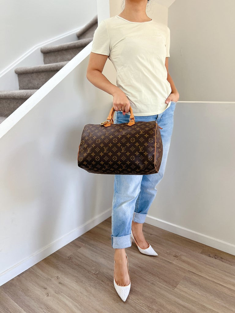 Louis Vuitton Signature Monogram Speedy 35 Bag + Lock & Keys