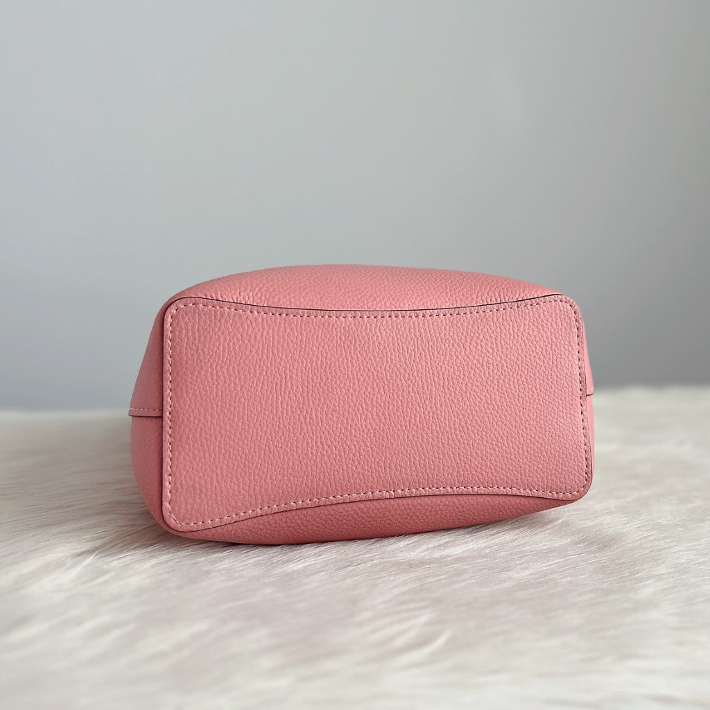 Coach Pink Leather Front Logo Bucket 2 Way Shoulder Bag Excellent