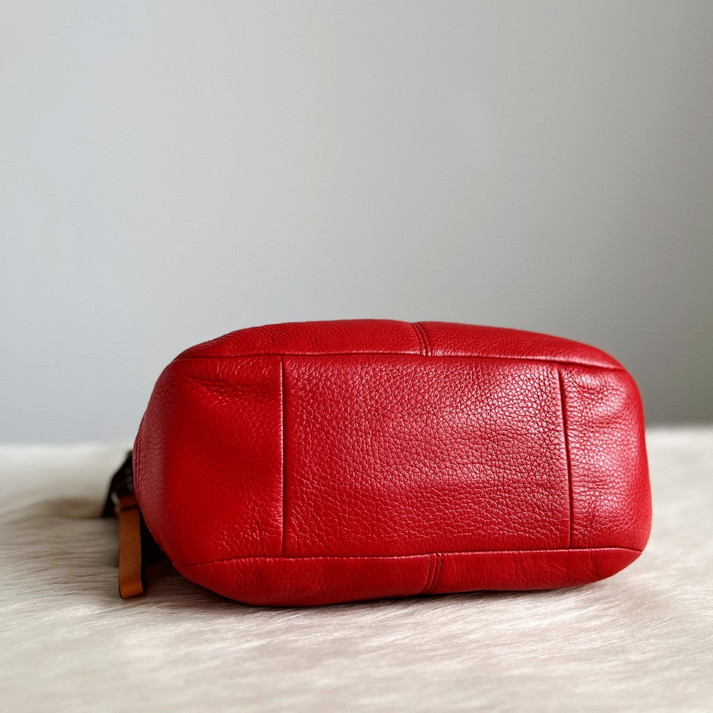 Coach Red Leather Turn Lock Crossbody Shoulder Bag