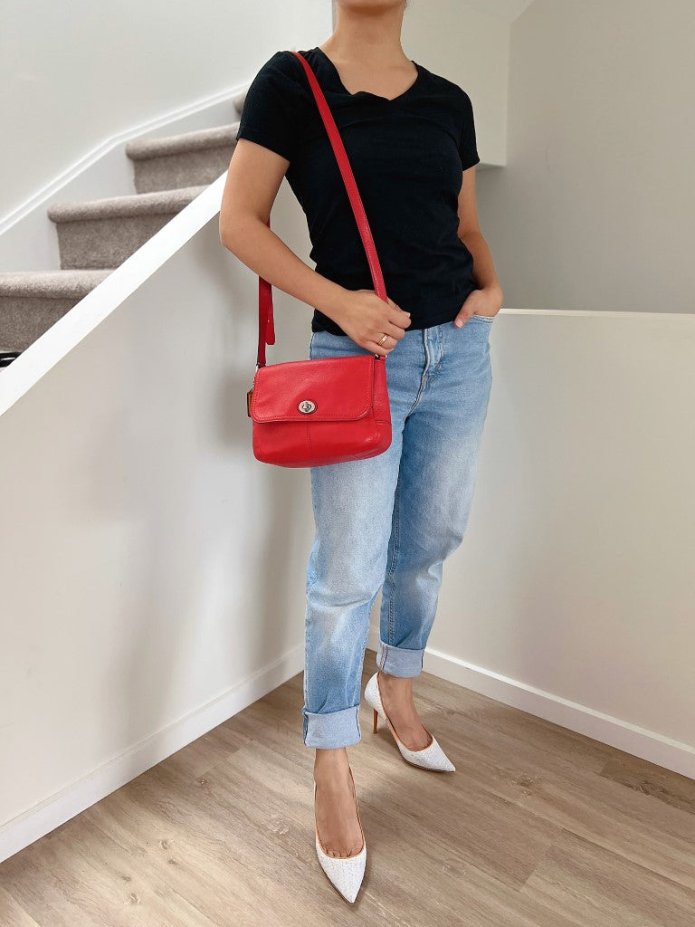 Coach Red Leather Turn Lock Crossbody Shoulder Bag