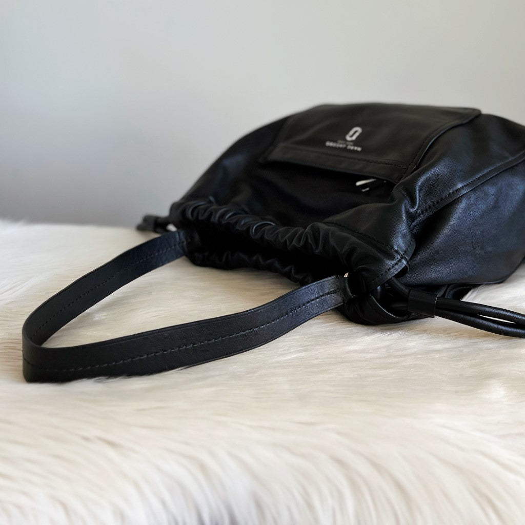 Marc Jacobs Black Leather Drawstring 2 Way Shoulder Bag Excellent