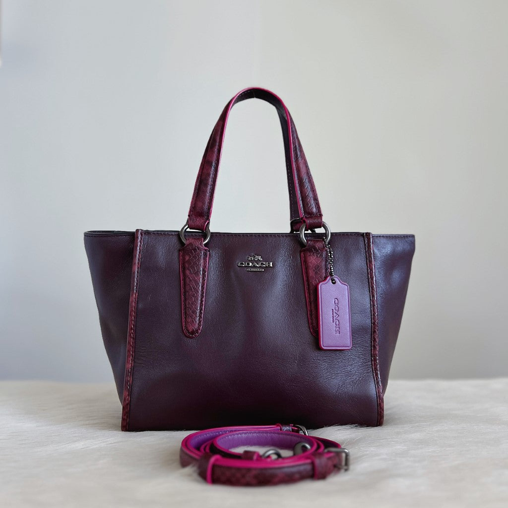 Coach Plum Leather Front Logo Small 2 Way Bag