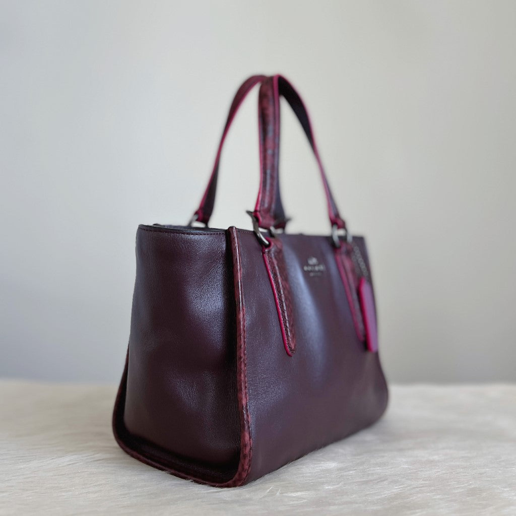 Coach Plum Leather Front Logo Small 2 Way Bag