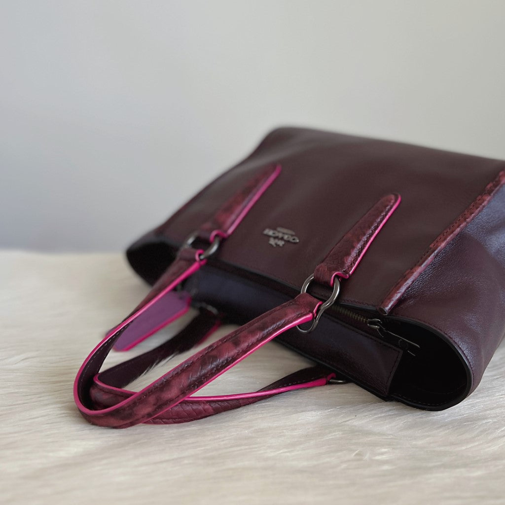 Coach Plum Leather Front Logo Small 2 Way Bag