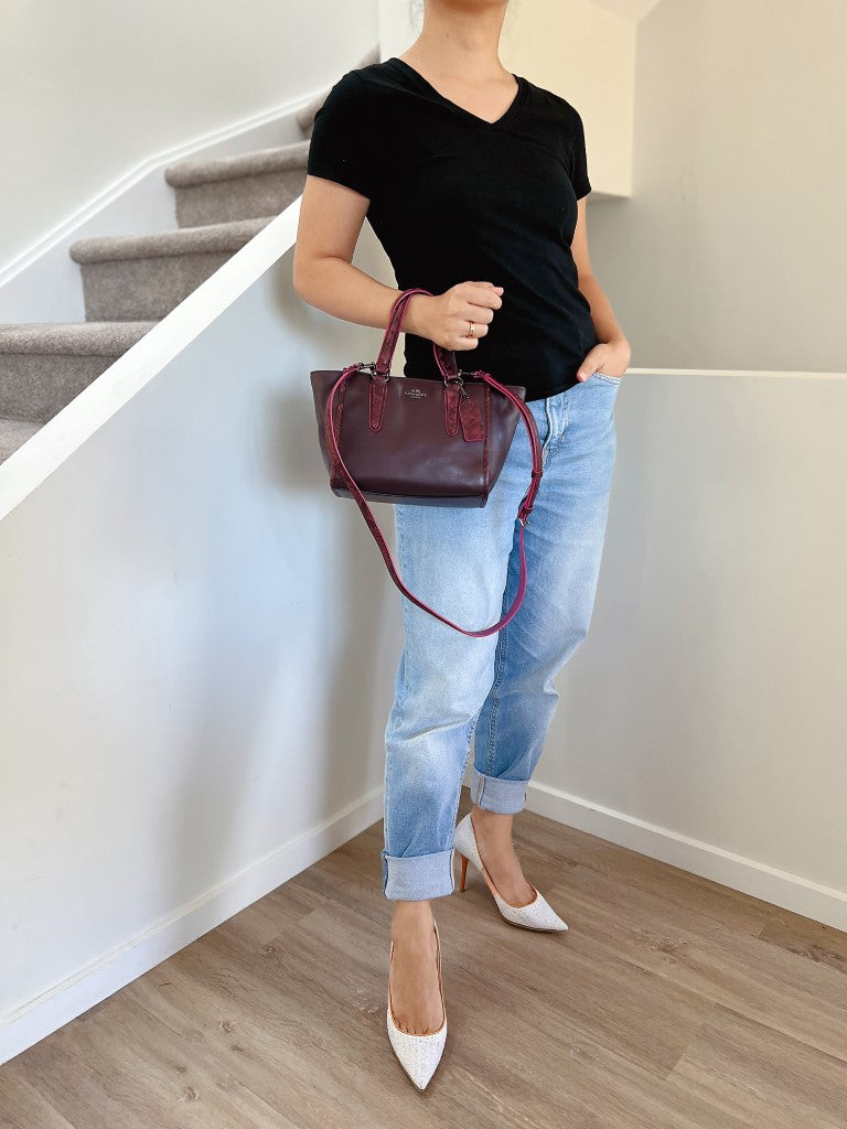 Coach Plum Leather Front Logo Small 2 Way Bag