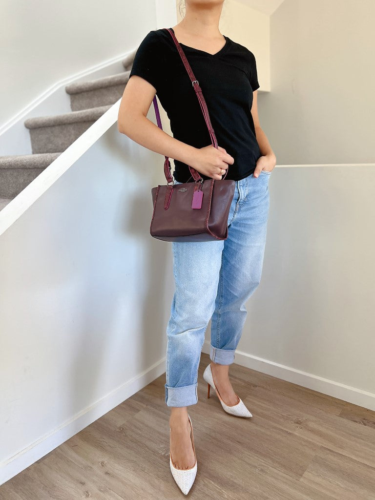 Coach Plum Leather Front Logo Small 2 Way Bag