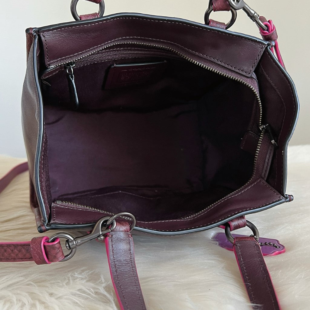 Coach Plum Leather Front Logo Small 2 Way Bag