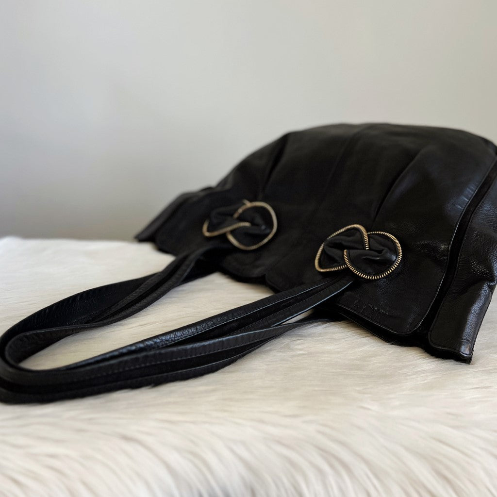 See by Chloe Black Leather Front Detail Large Shoulder Bag