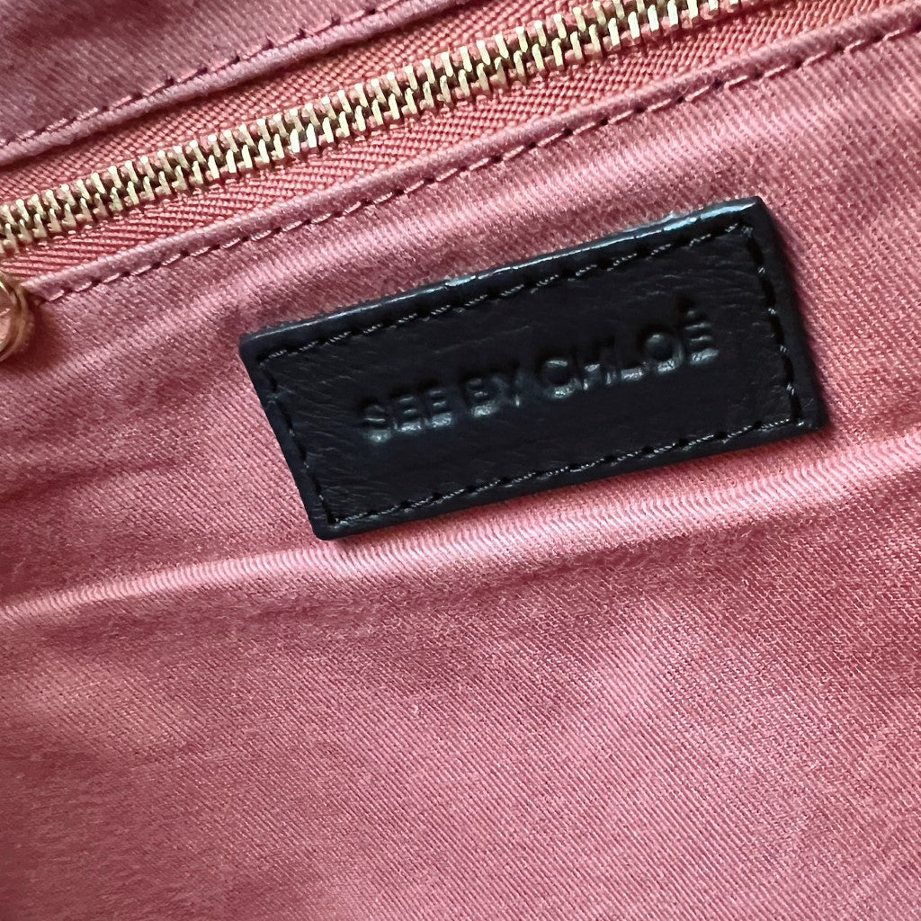 See by Chloe Black Leather Front Detail Large Shoulder Bag