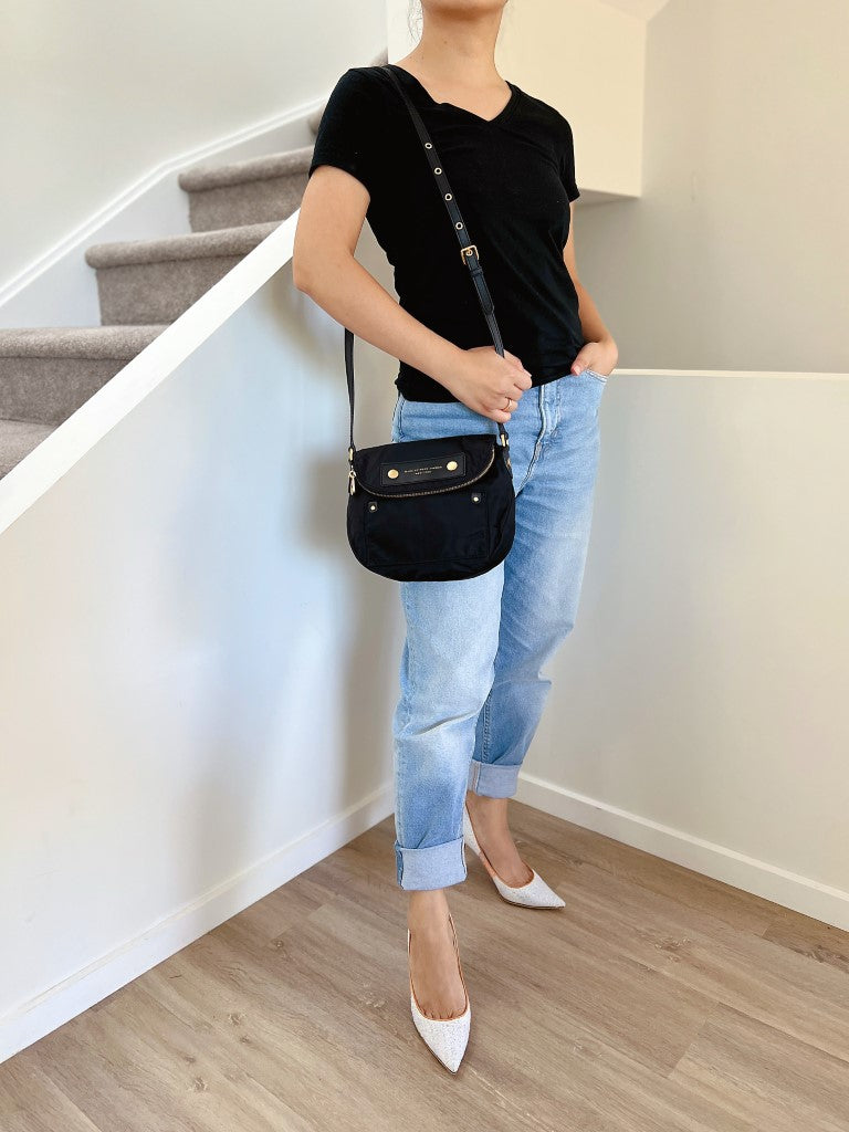 Marc Jacobs Black Front Patch Zip Flap Crossbody Shoulder Bag