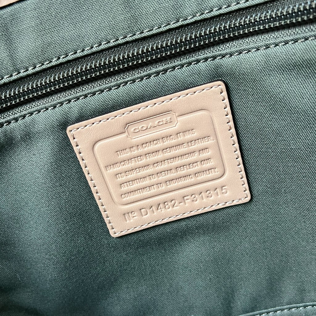 Coach Olive Front Logo Charm Detail Large Shoulder Bag Excellent