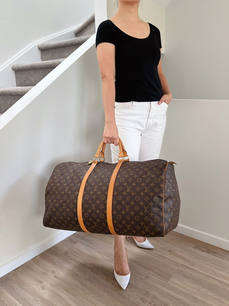 Louis Vuitton Signature Monogram Keepall 60 Travel Bag + Lock & Key