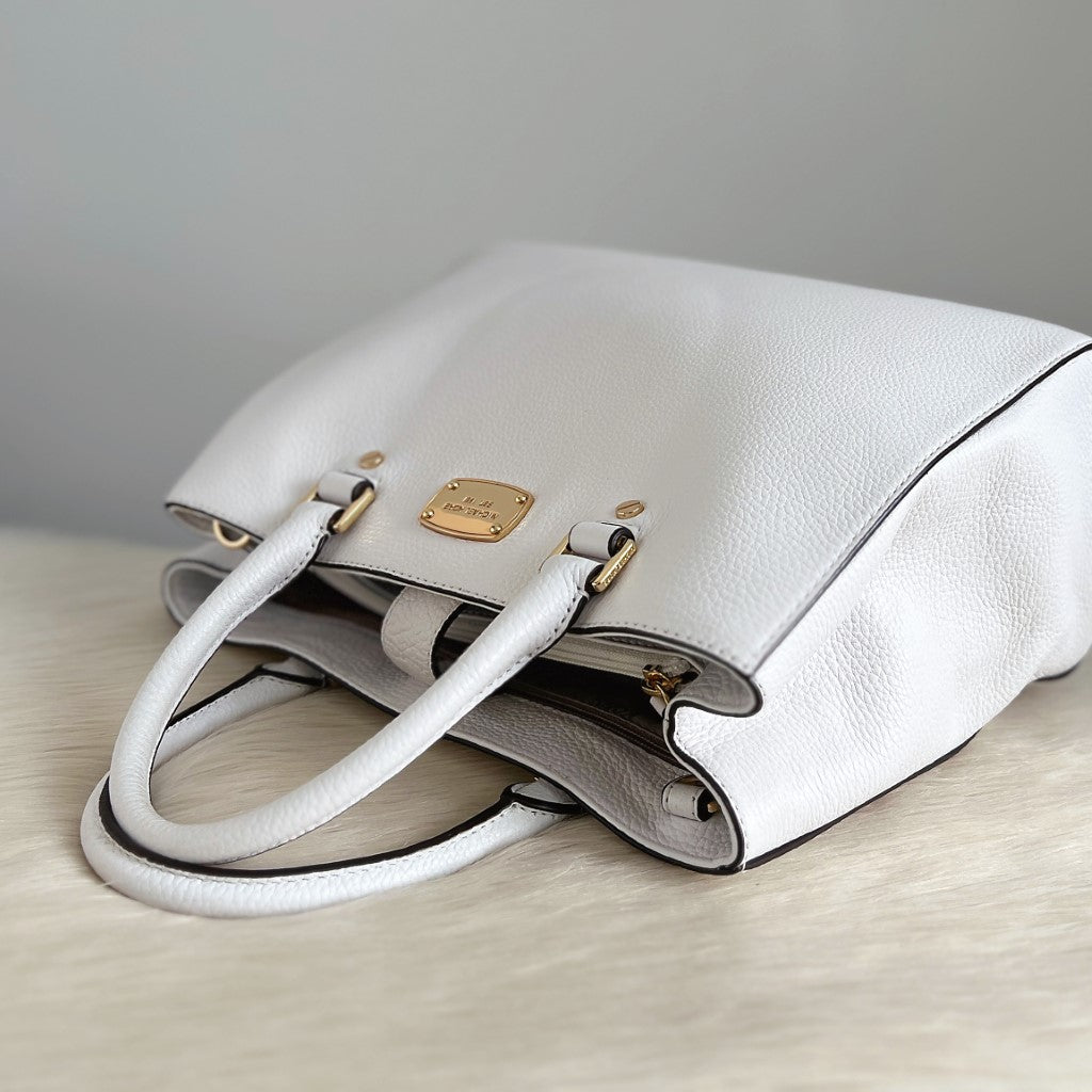 Michael Kors White Leather Triple Compartment 2 Way Shoulder Bag Excellent
