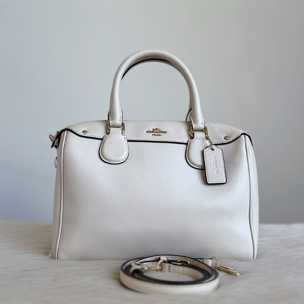 Coach White Leather Front Logo Boston 2 Way Shoulder Bag