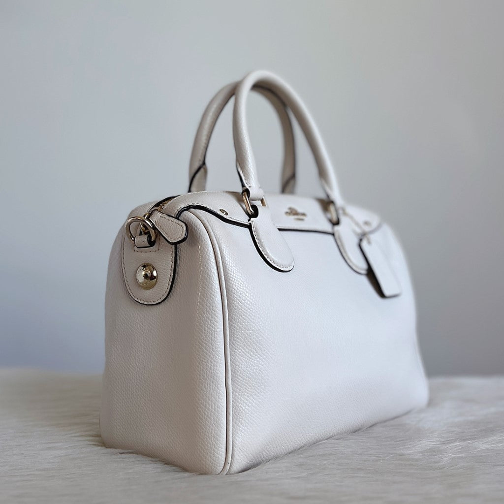 Coach White Leather Front Logo Boston 2 Way Shoulder Bag