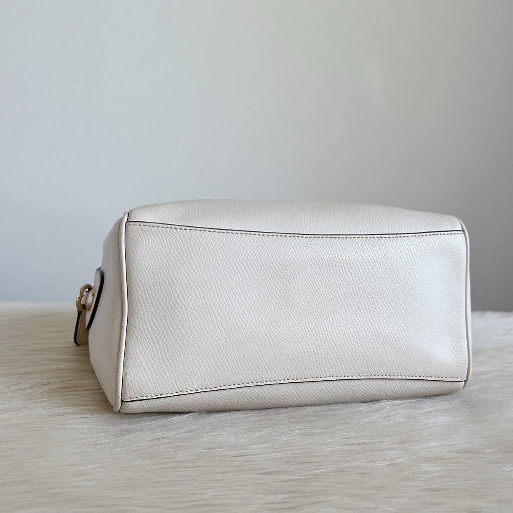 Coach White Leather Front Logo Boston 2 Way Shoulder Bag