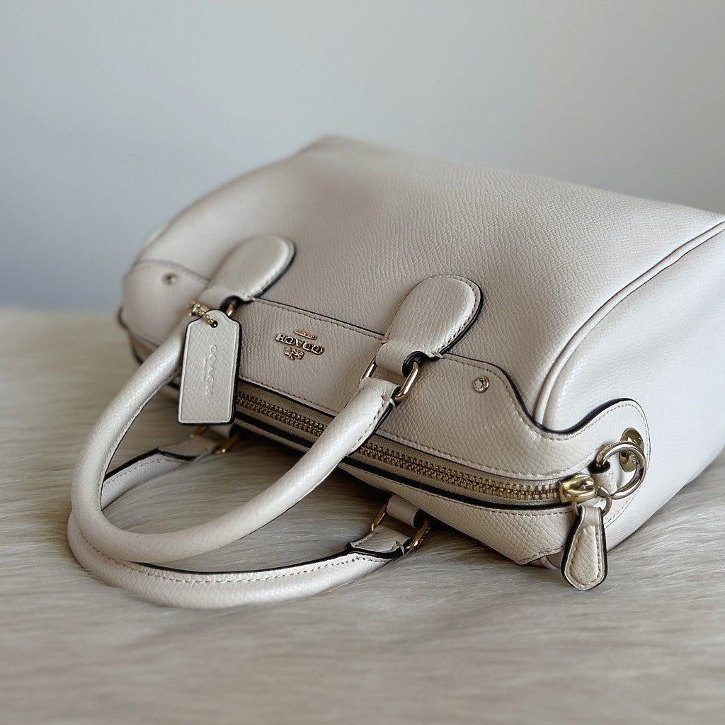 Coach White Leather Front Logo Boston 2 Way Shoulder Bag