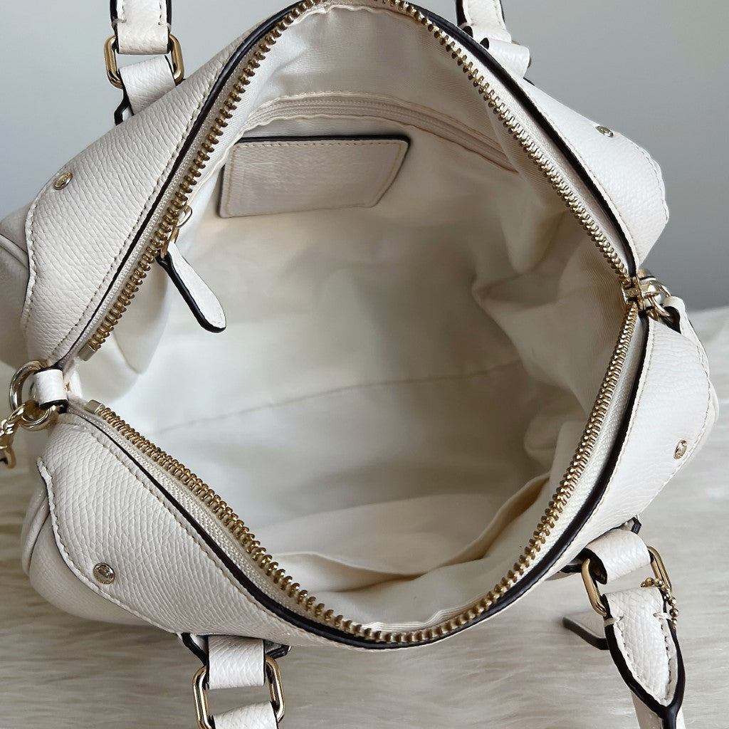 Coach White Leather Front Logo Boston 2 Way Shoulder Bag